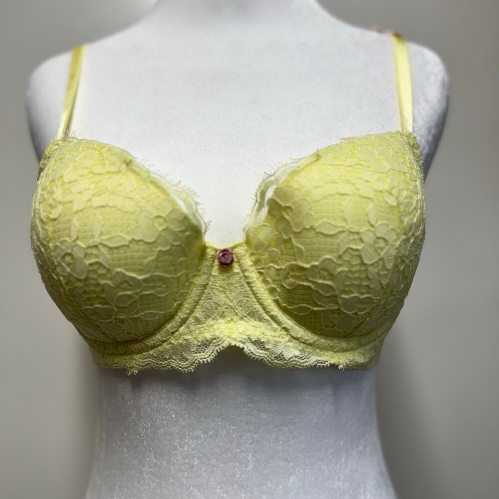 Victoria’s Secret Dream Angels Demi Bra 36B Yellow Lace Underwire Padded